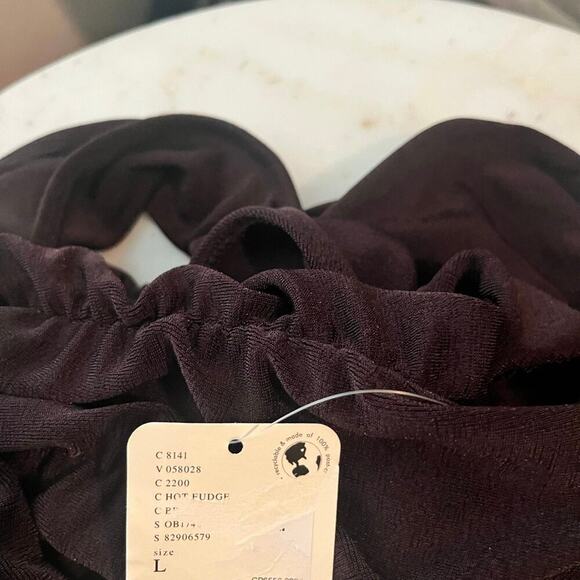 New Free People Reya Ruched Long Sleeve Bodysuit NWT Hot Fudge Brown Large - Picture 9 of 9